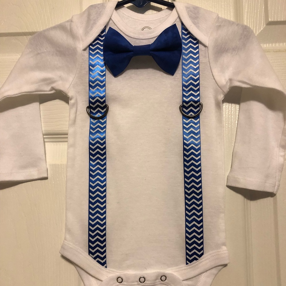 Baby boy bow tie and suspender onesies